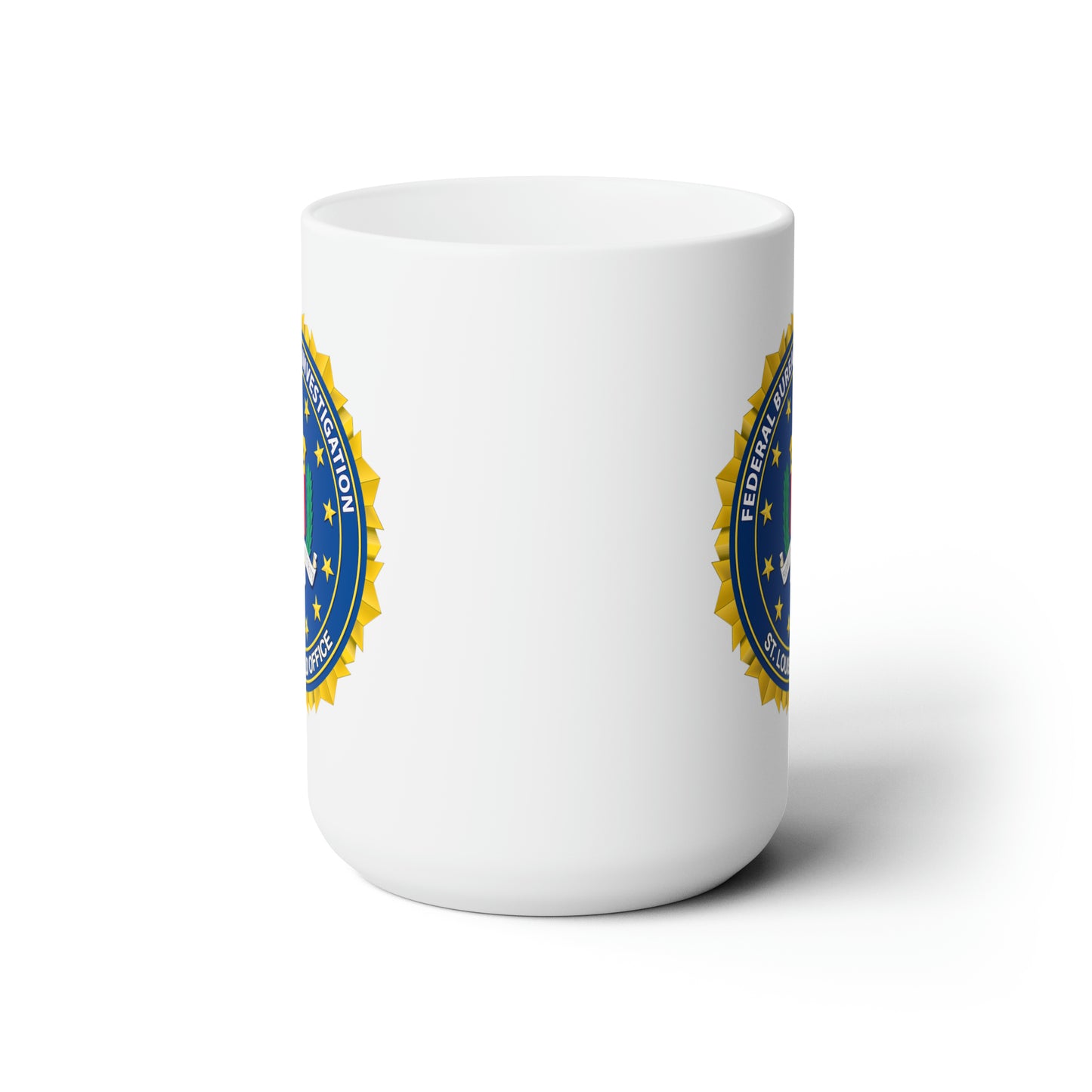 The FBI St. Louis Field Office Coffee Mug - Double Sided White Ceramic 15oz - by TheGlassyLass.com