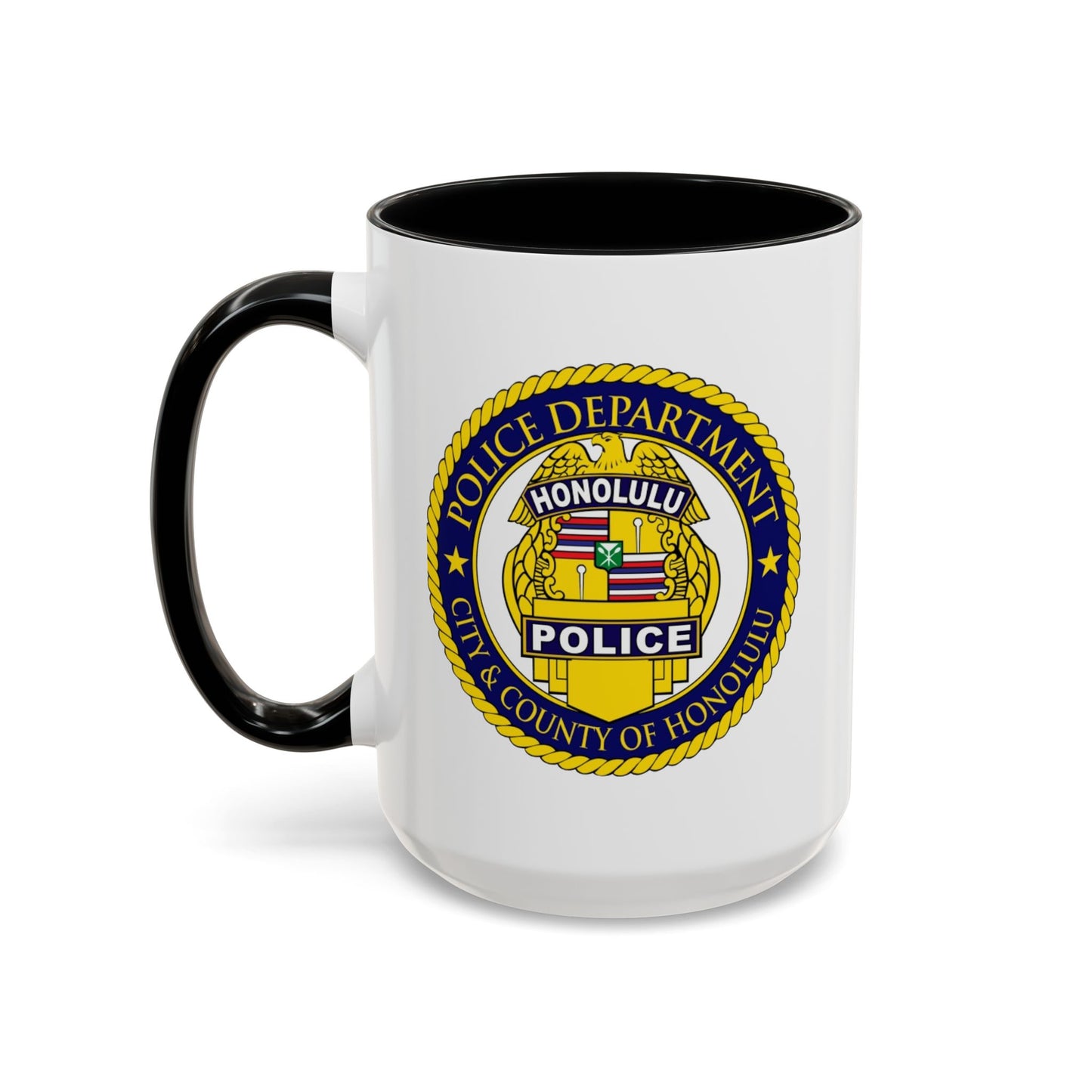 Honolulu Police Department Coffee Mug - Double Sided Print, Black Accent White Ceramic, 15oz by TheGlassyLass.com