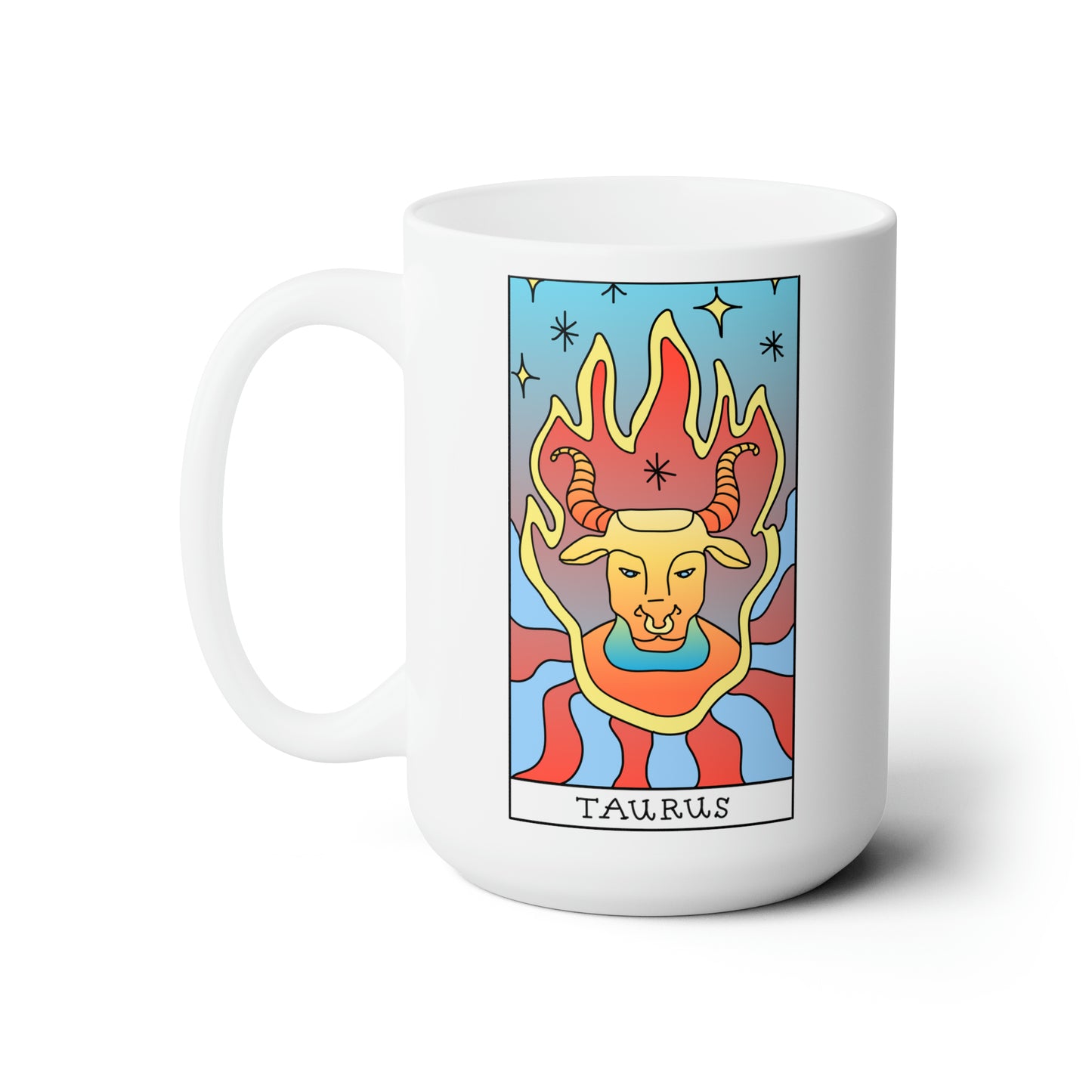 Taurus Tarot Card Coffee Mug - Double Sided White Ceramic 15oz - by TheGlassyLass.com
