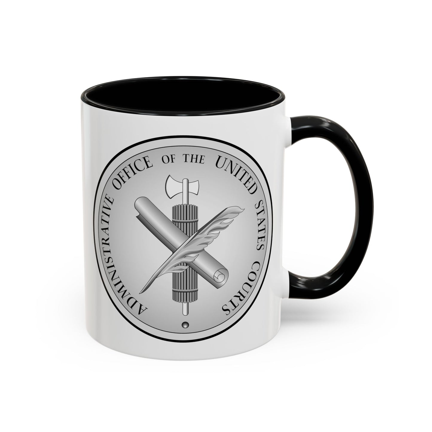 Administrative Office of the United States Courts Seal Coffee Mug - Double Sided Print, Black Accent White Ceramic, 11oz by TheGlassyLass.com