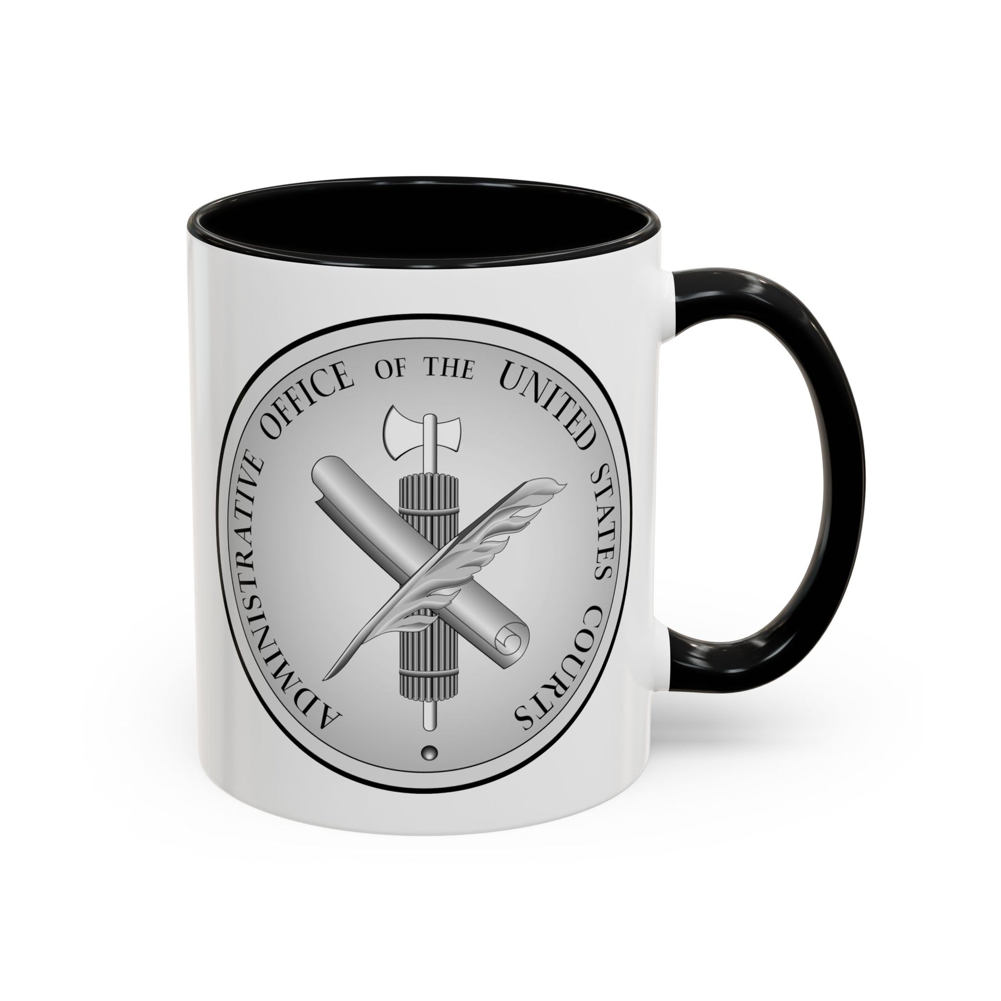Administrative Office of the United States Courts Seal Coffee Mug - Double Sided Print, Black Accent White Ceramic, 11oz by TheGlassyLass.com