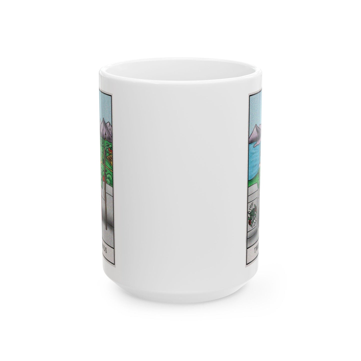 Three of Wands Tarot Card Coffee Mug - Double Sided White Ceramic 15oz by TheGlassyLass.com