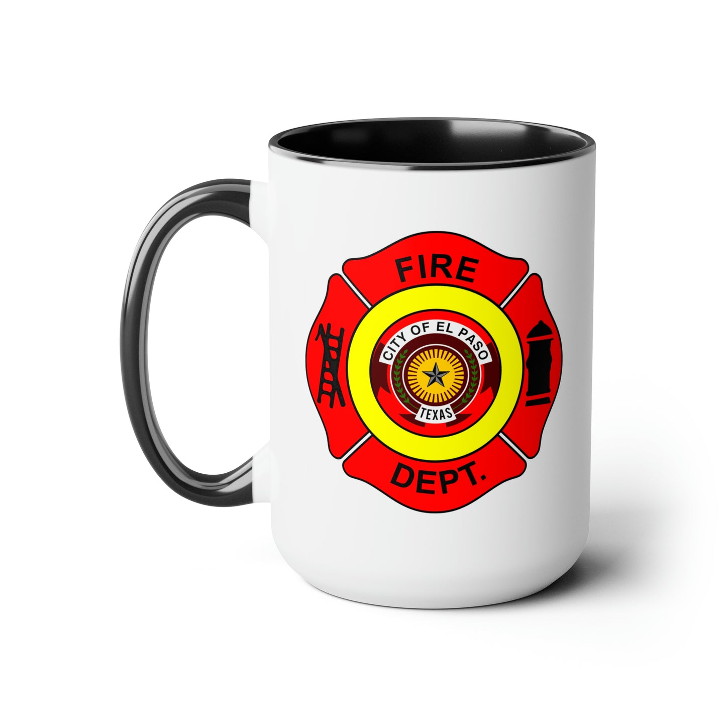 El Paso Fire Department Coffee Mug - Double Sided Black Accent White Ceramic 15oz by TheGlassyLass