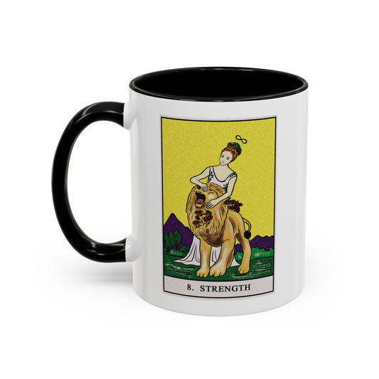 Strength Tarot Card Coffee Mug - Double Sided Print, White Ceramic, 11oz by TheGlassyLass.com