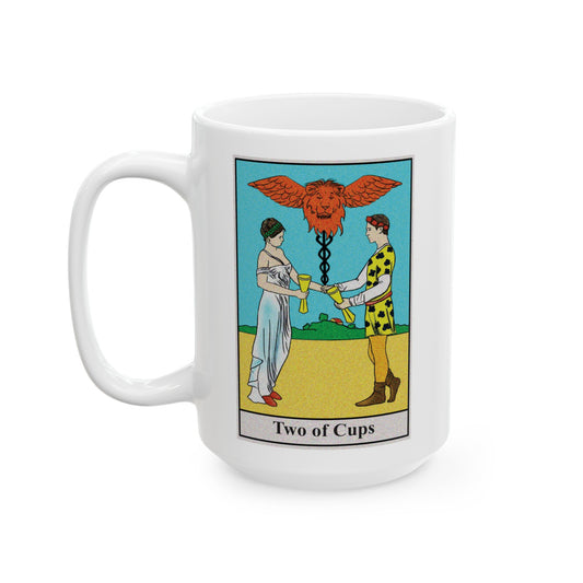Two of Cups Tarot Card Coffee Mug - Double Sided Black Accent White Ceramic 15oz by TheGlassyLass.com