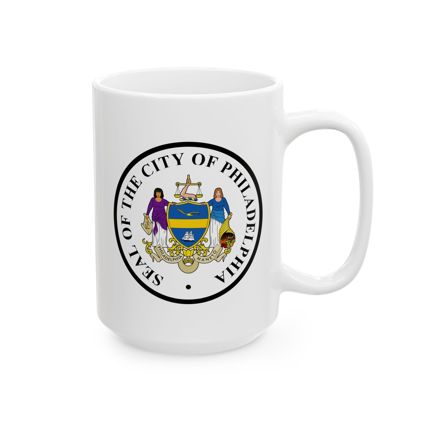 City of Philadelphia Seal Coffee Mug - Double Sided Print, White Ceramic, 15oz by TheGlassyLass.com