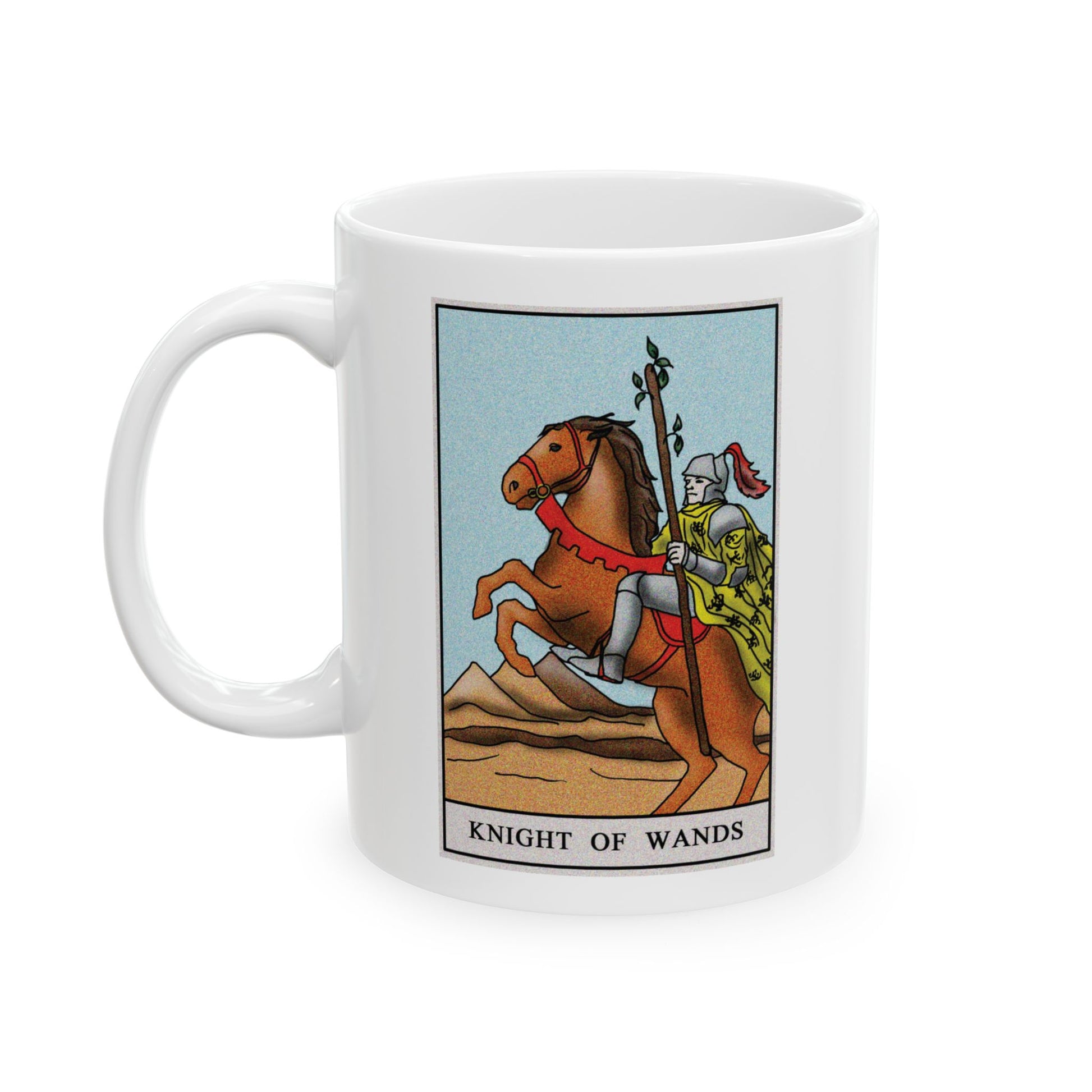 Knight of Wands of Wands Tarot Card Coffee Mug - Double Sided Print, White Ceramic, 11oz by TheGlassyLass.com