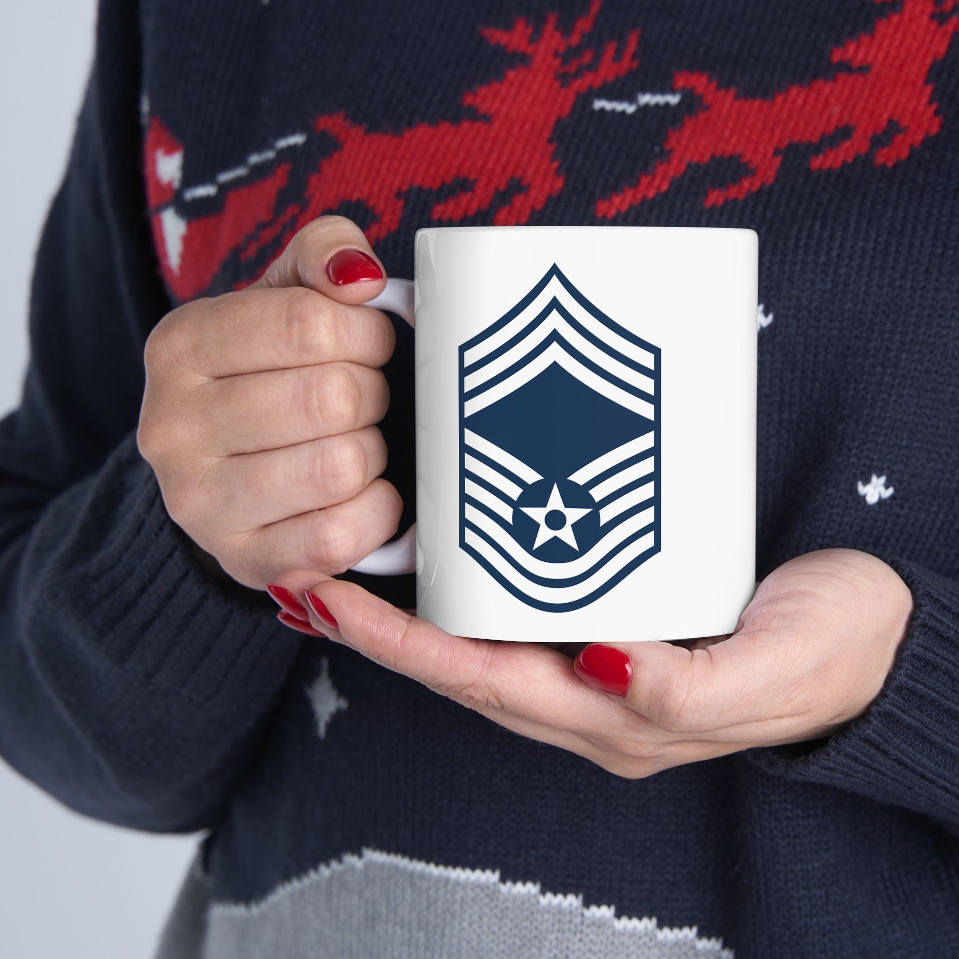 Air Force Chief Master Sergeant Stripes - Double Sided White Ceramic Coffee Mug 11oz by TheGlassyLass.com