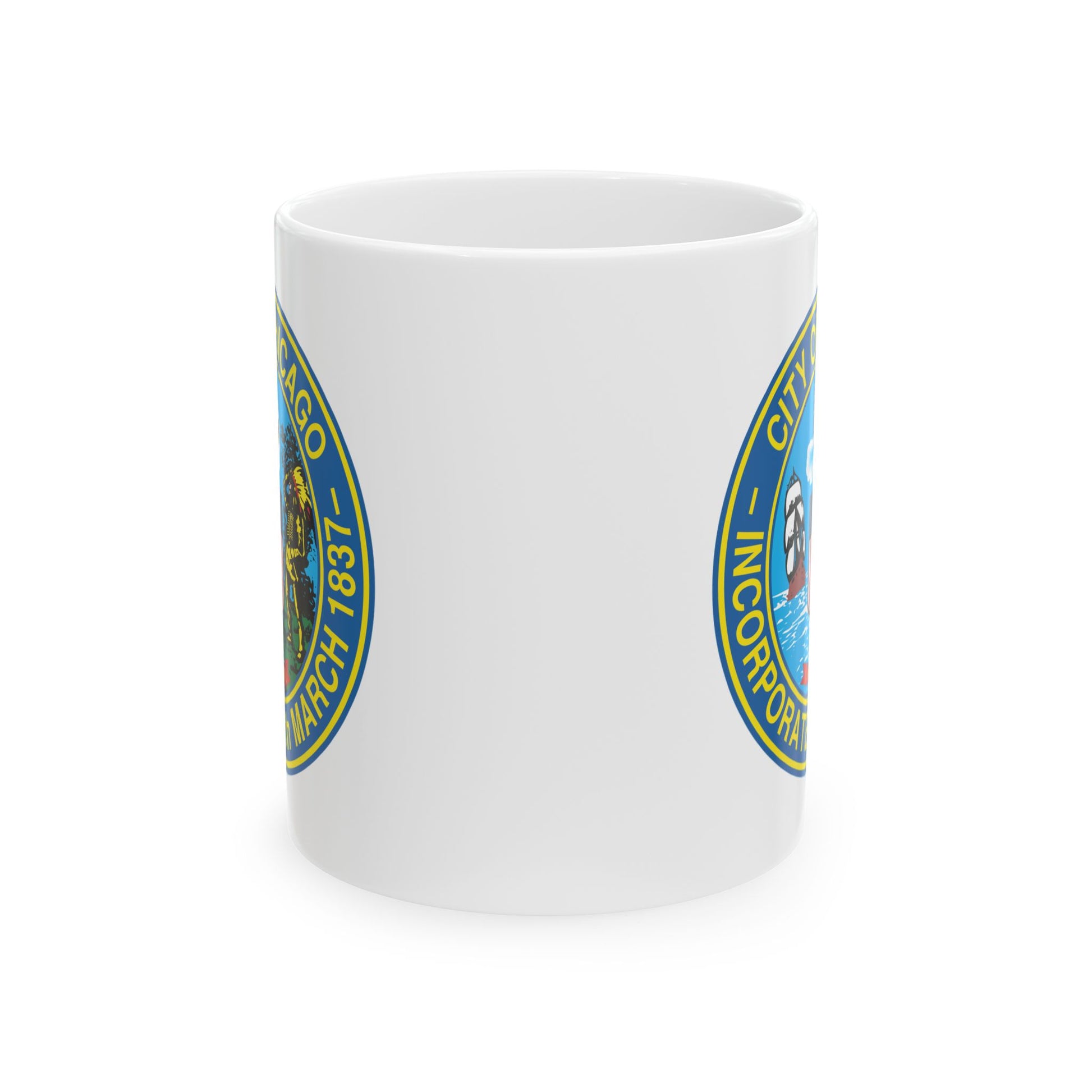 City of Chicago Coffee Mug - Double Sided Print, White Ceramic, 11oz by TheGlassyLass.com