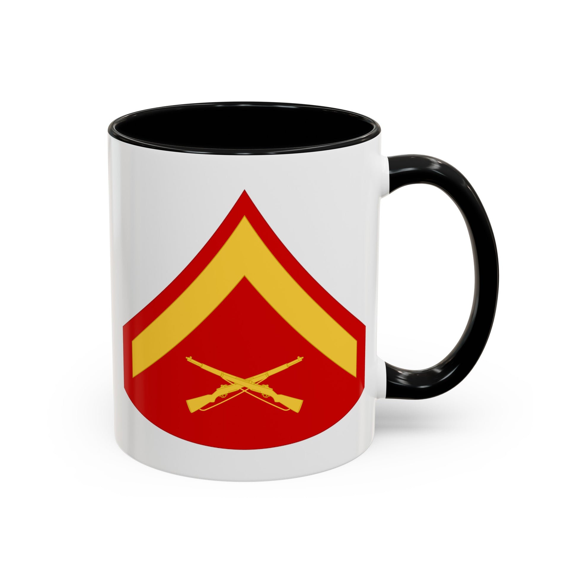 US Marine Corps Lance Corporal Chevron Coffee Mug - Double Sided Black Accent White Ceramic 11oz - by TheGlassyLass.com