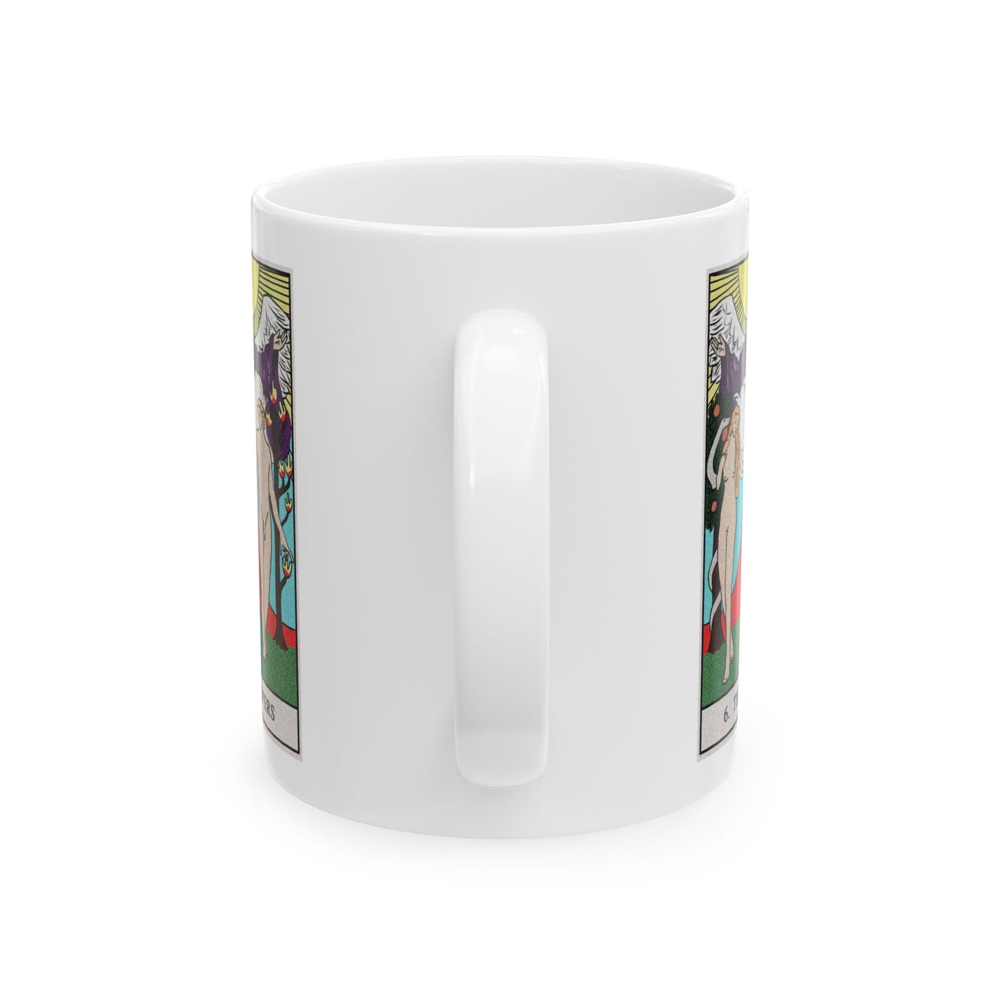 The Lovers Tarot Card Coffee Mug - Double Sided Print, White Ceramic, 11oz by TheGlassyLass.com