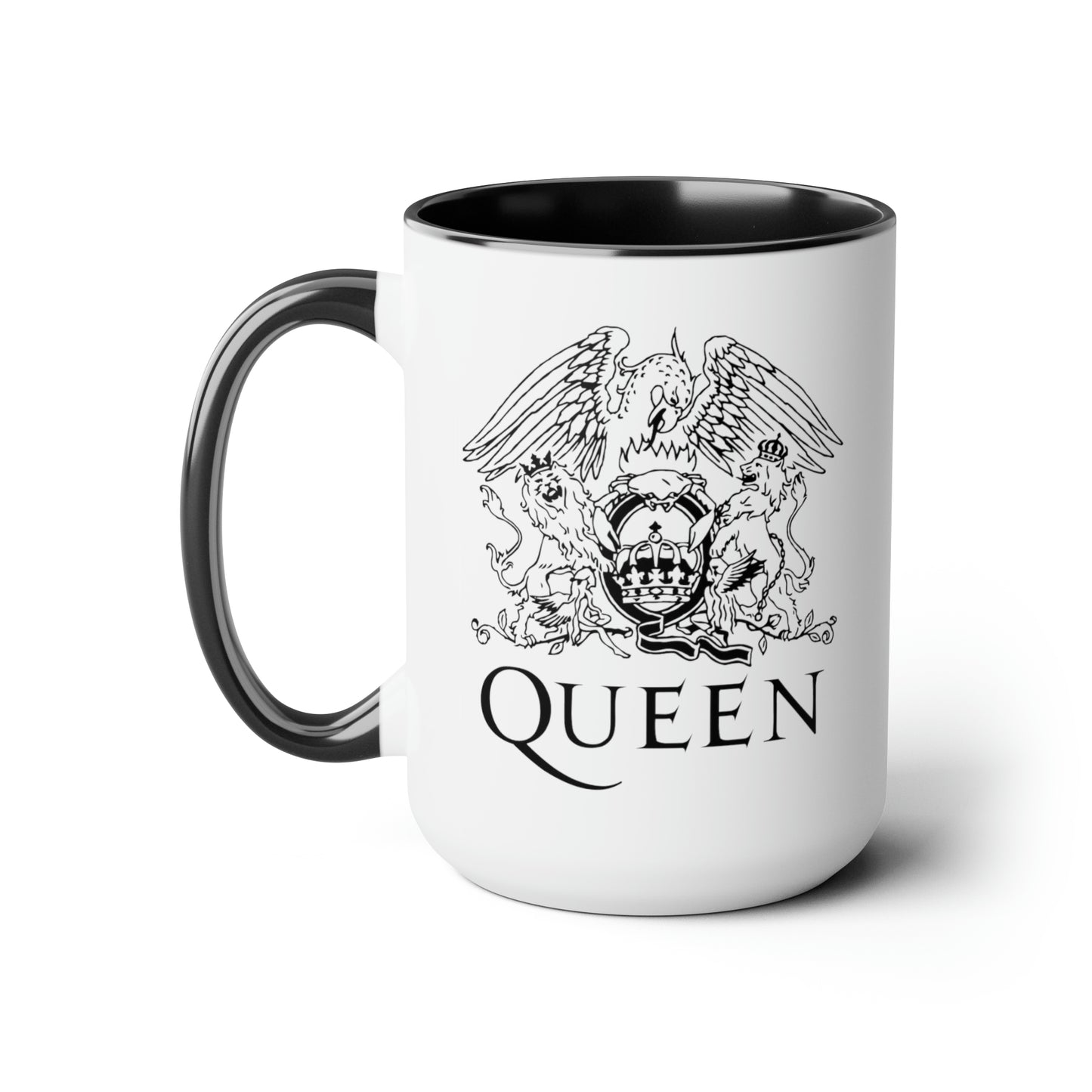 Queen Coffee Mugs - Double Sided Black Accent White Ceramic 15oz by TheGlassyLass