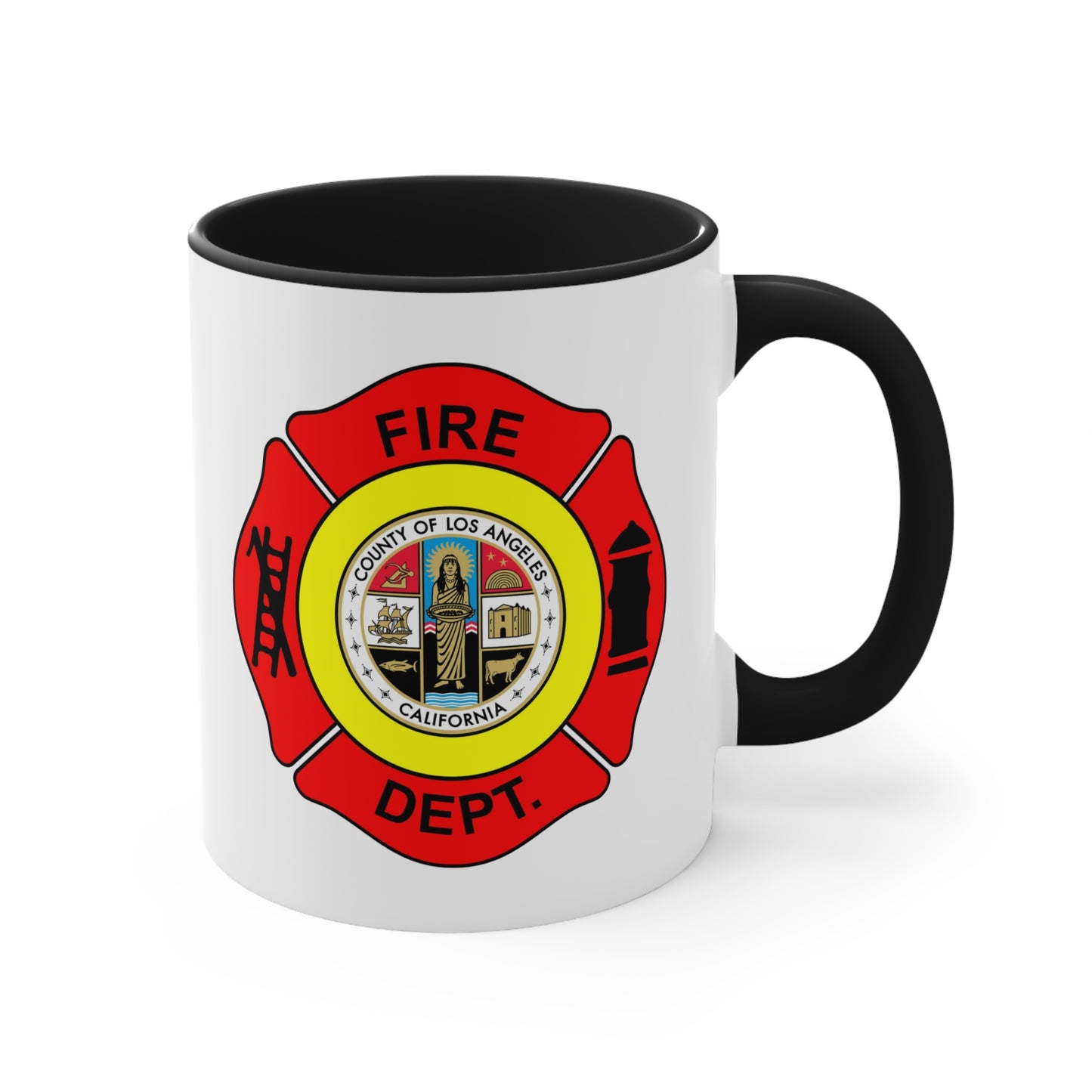 LA County Fire Department Coffee Mug - Double Sided Black Accent White Ceramic 11oz by TheGlassyLass.com