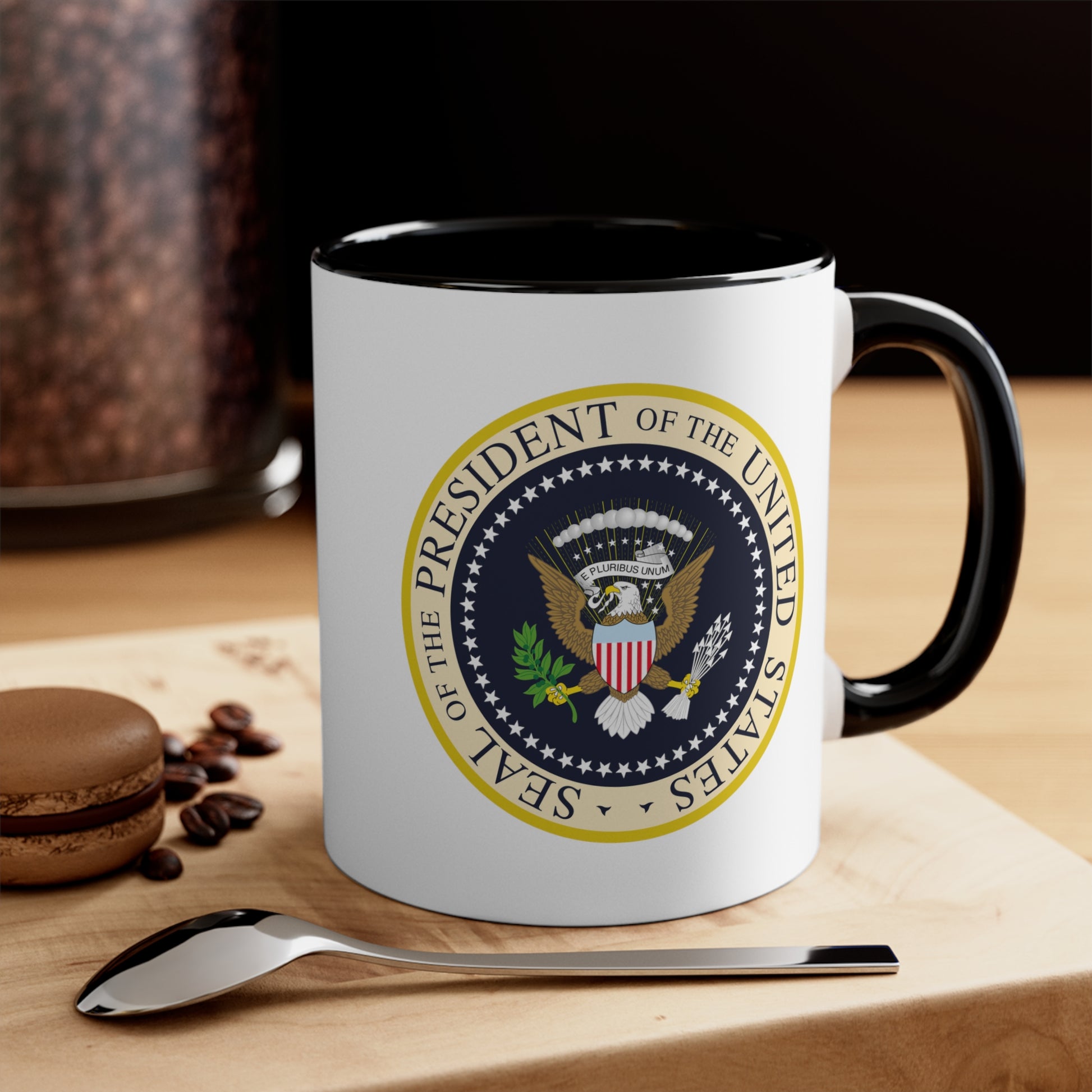 Presidential Seal Coffee Mug - Double Sided Black Accent White Ceramic 11oz by TheGlassyLass