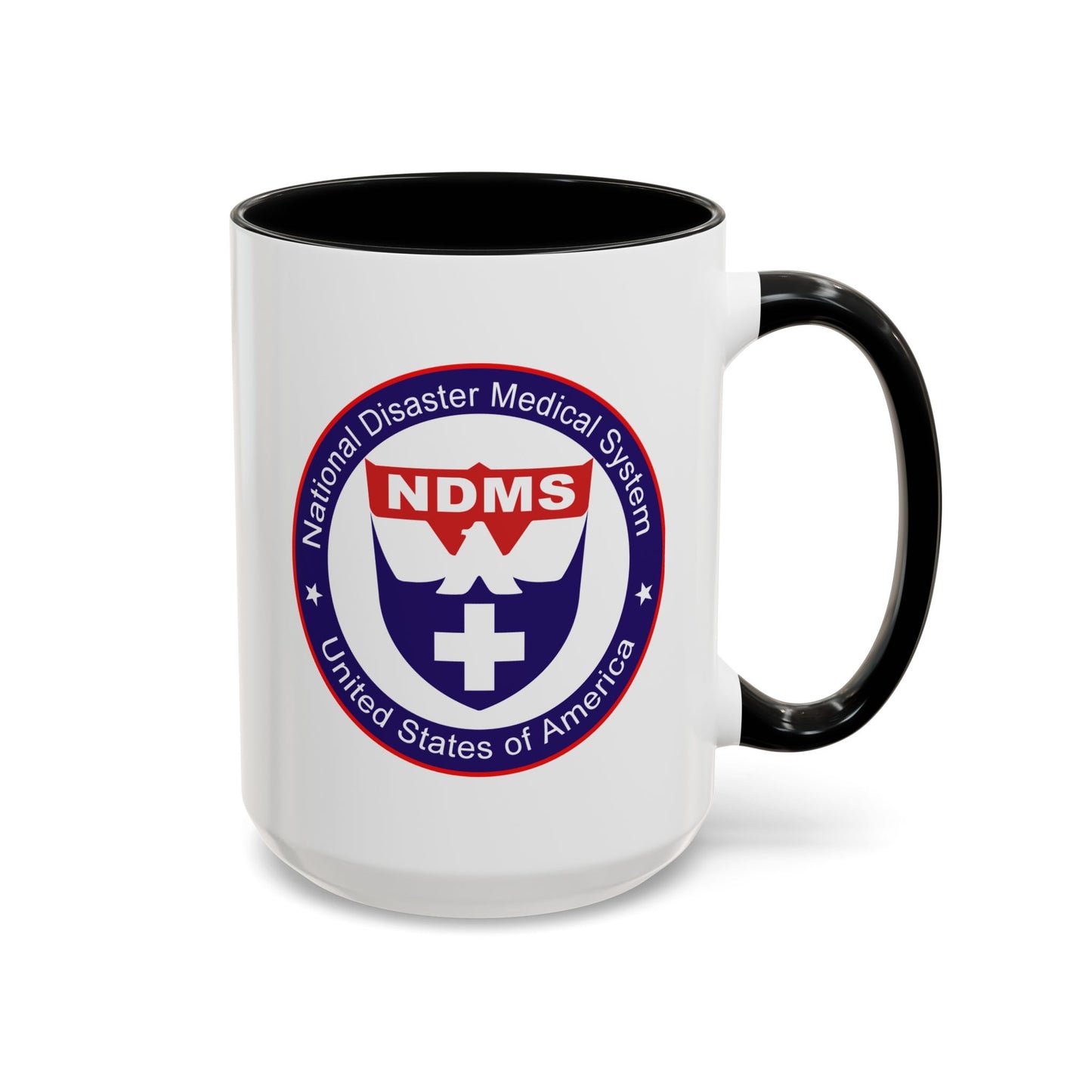 National Disaster Medical System Coffee Mug - Double Sided Print, Black Accent White Ceramic, 15oz by TheGlassyLass.com
