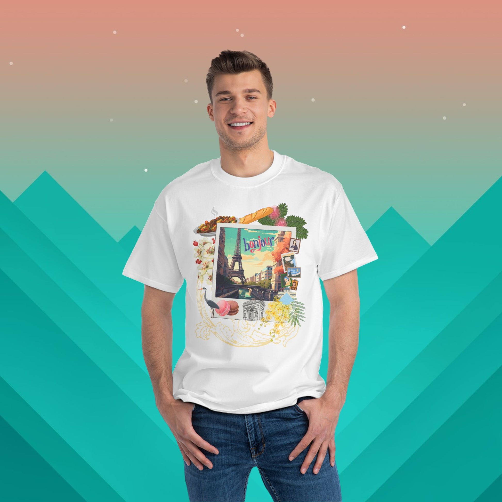 Vive la France Traveler's T-Shirt: (Hanes Beefy-T 100% Preshrunk Cotton Custom Printed by TheGlassyLass.com