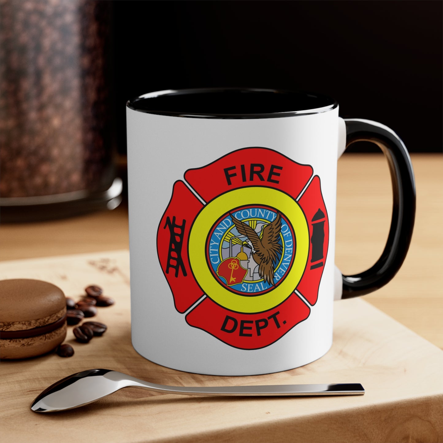 Denver Fire Department Coffee Mug - Double Sided Black Accent White Ceramic 11oz by TheGlassyLass.com