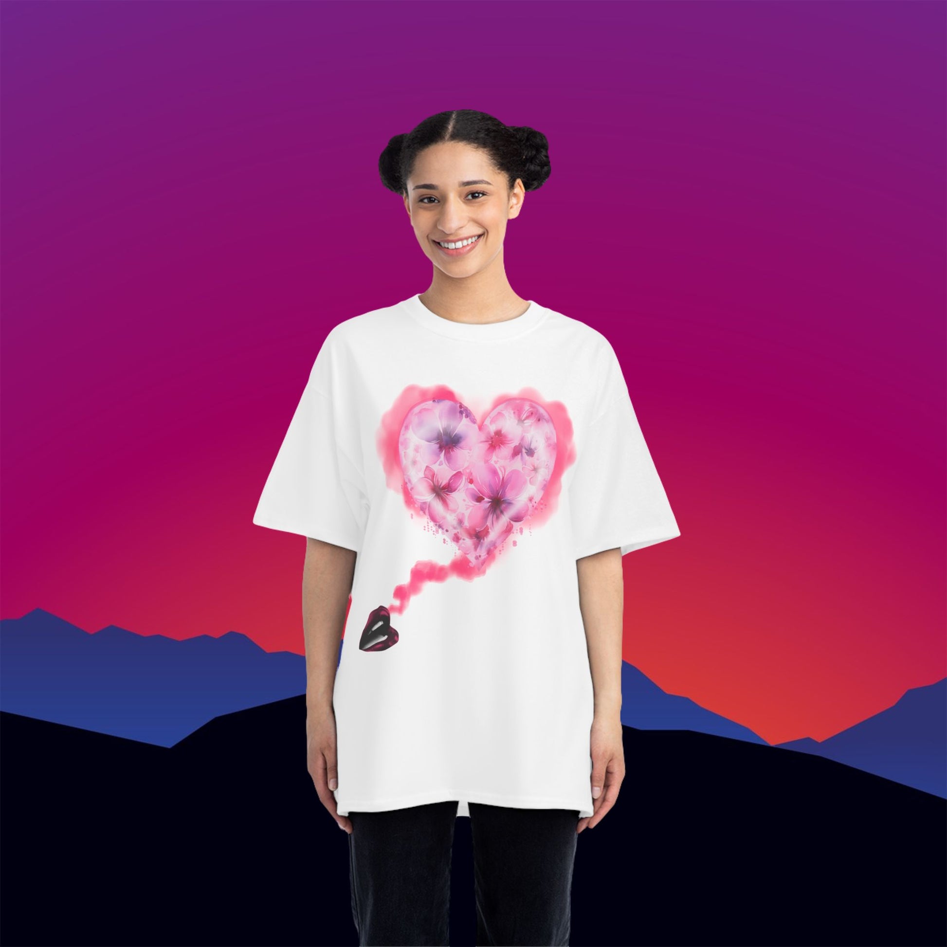 Floral Hearts T-Shirt: (Hanes Beefy-T 100% Preshrunk Cotton Custom Printed by TheGlassyLass.com