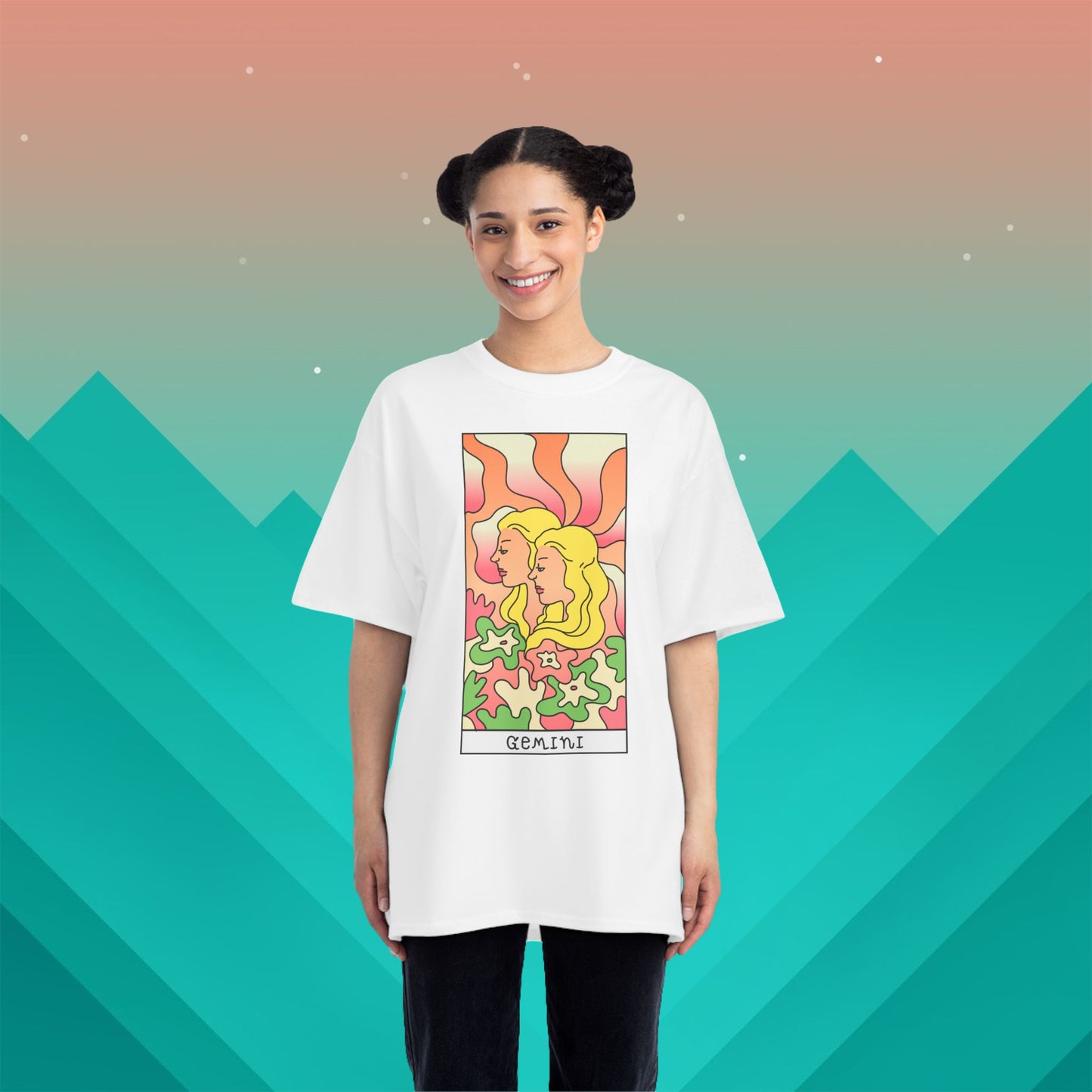 Gemini Zodiac Tarot T-Shirt: (Hanes Beefy-T 100% Preshrunk Cotton Custom Printed by TheGlassyLass.com