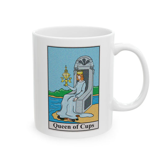Queen of Cups Tarot Card Coffee Mug - Double Sided Print, White Ceramic, 11oz by TheGlassyLass.com