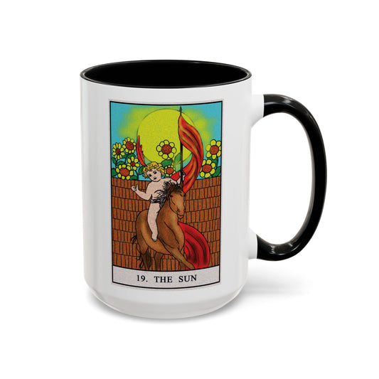 The Sun Tarot Card Coffee Mug - Double Sided Black Accent White Ceramic 15oz by TheGlassyLass.com