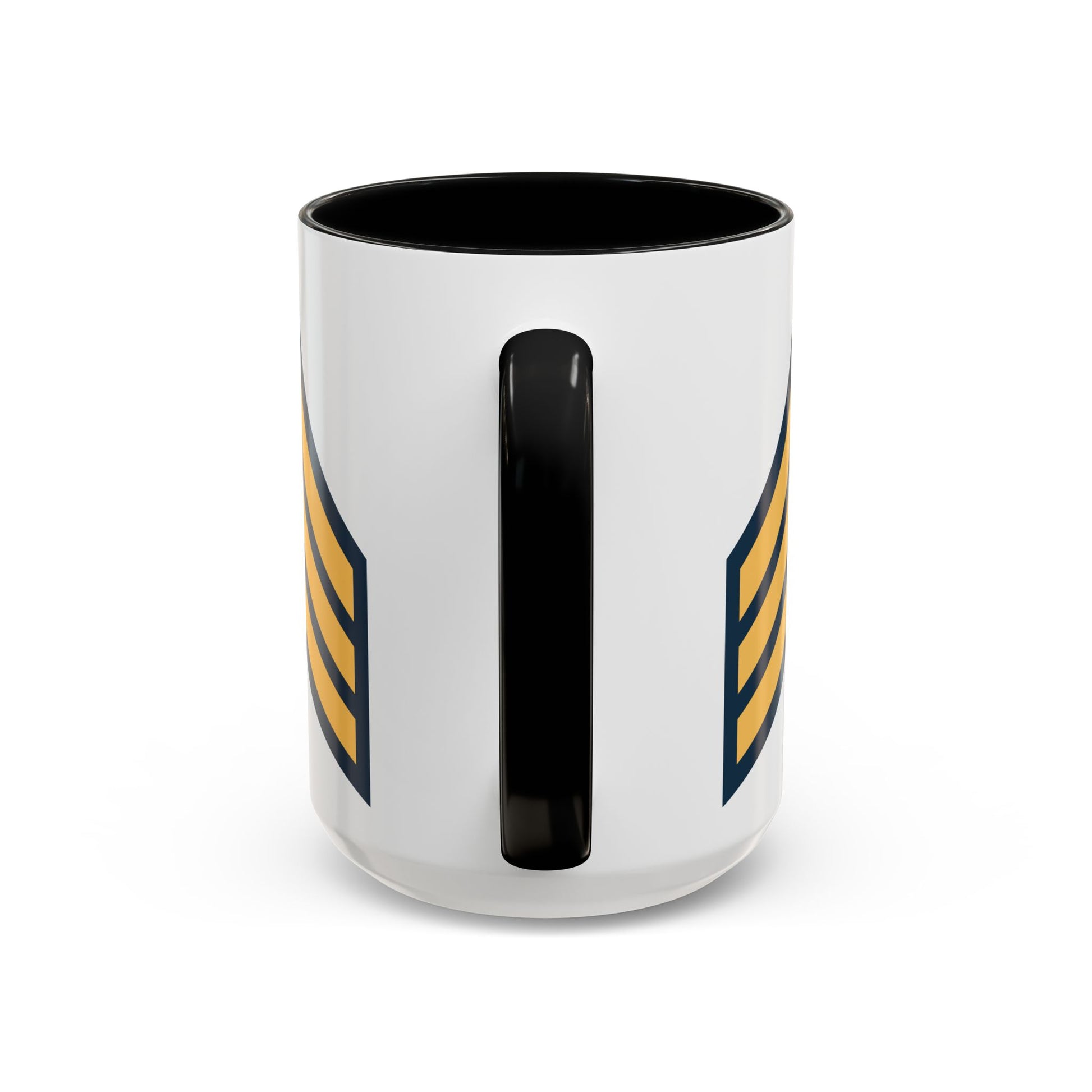 US Army Sergeant (E-5) Stripes Coffee Mug - Double Sided Print, Black Accent White Ceramic, 15oz by TheGlassyLass.com