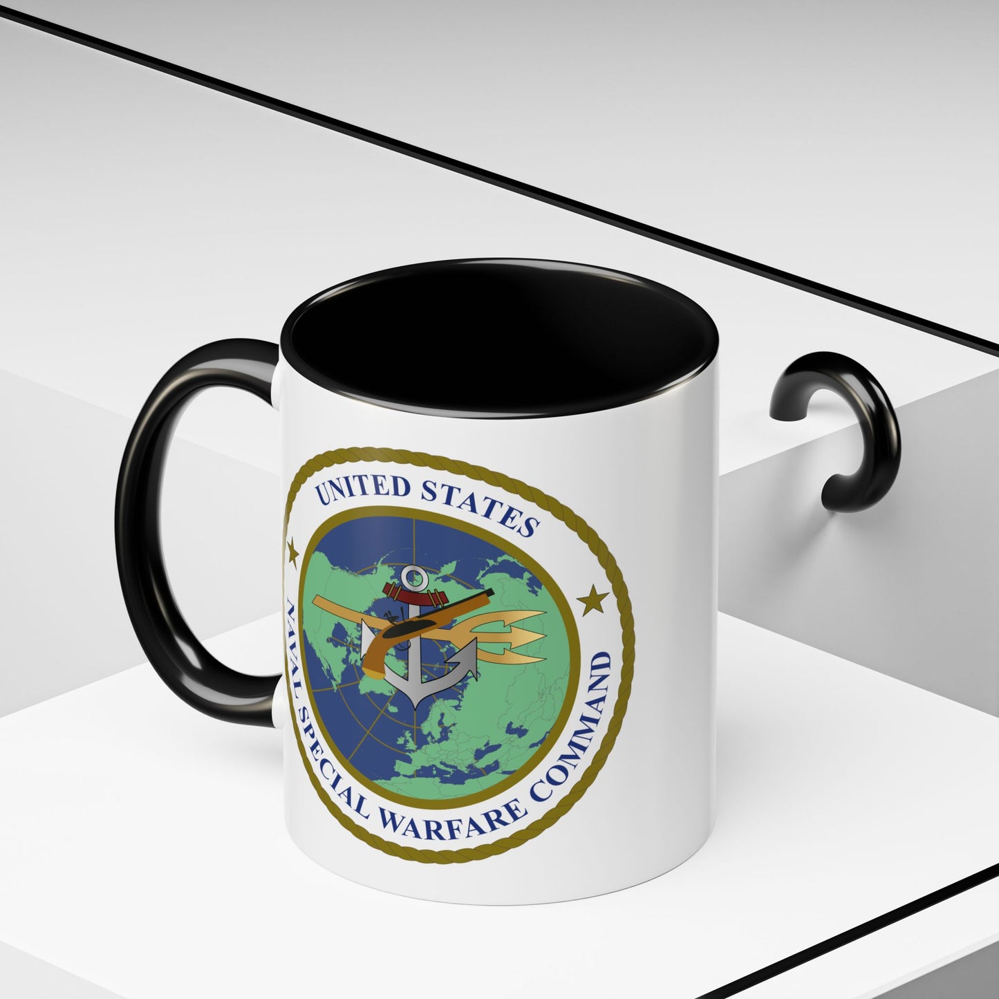 United States Naval Special Warfare Command Coffee Mug - Double Sided Black Accent White Ceramic 11oz by TheGlassyLass.com
