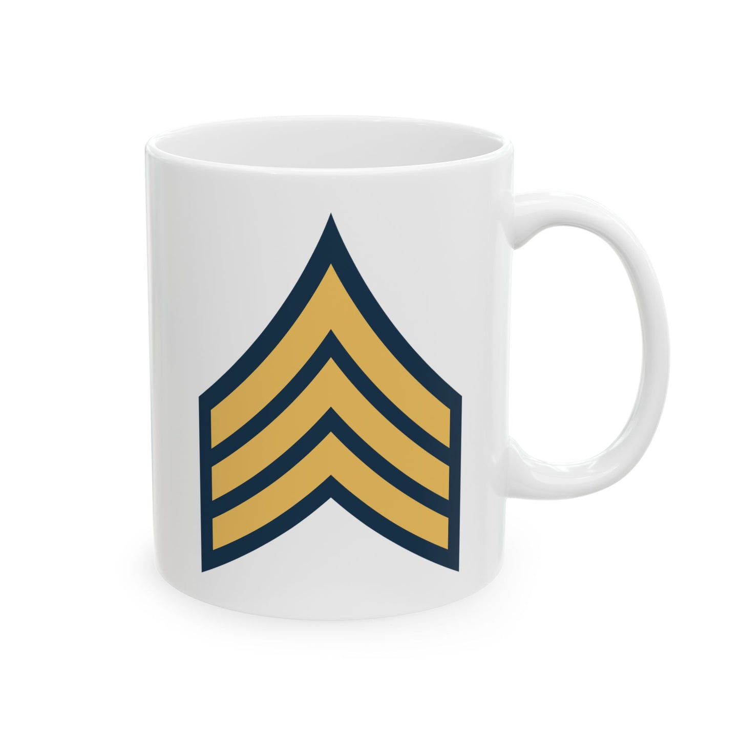 US Army Sergeant (E-5) Stripes Coffee Mug - Double Sided Print, White Ceramic, 11oz by TheGlassyLass.com