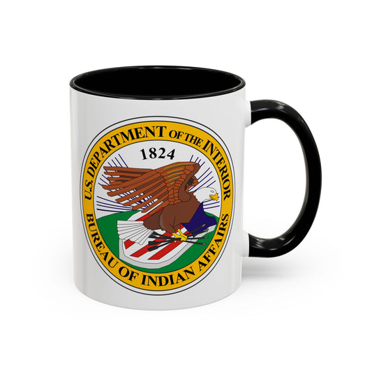 Bureau of Indian Affairs Seal Coffee Mug - Double Sided Print, Black Accent White Ceramic, 11oz by TheGlassyLass.com