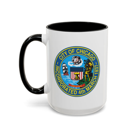 City of Chicago Seal Coffee Mug - Double Sided Print, Black Accent White Ceramic, 15oz by TheGlassyLass.com
