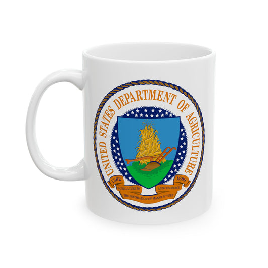 United States Department of Agriculture Seal Coffee Mug - Double Sided Print, White Ceramic, 11oz by TheGlassyLass.com