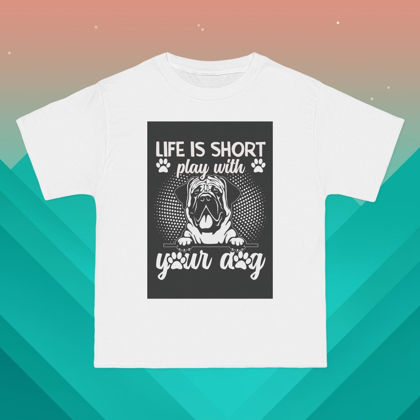 Life is Short - Play With Your Dog T-Shirt: (Hanes Beefy-T 100% Preshrunk Cotton Custom Printed by TheGlassyLass.com