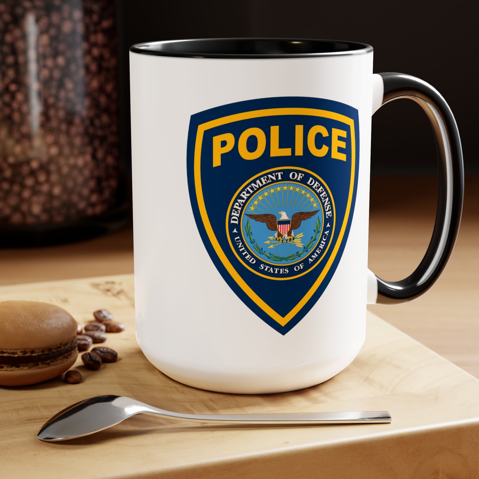 DoD Police Coffee Mug - Double Sided Black Accent White Ceramic 15oz by TheGlassyLass.com