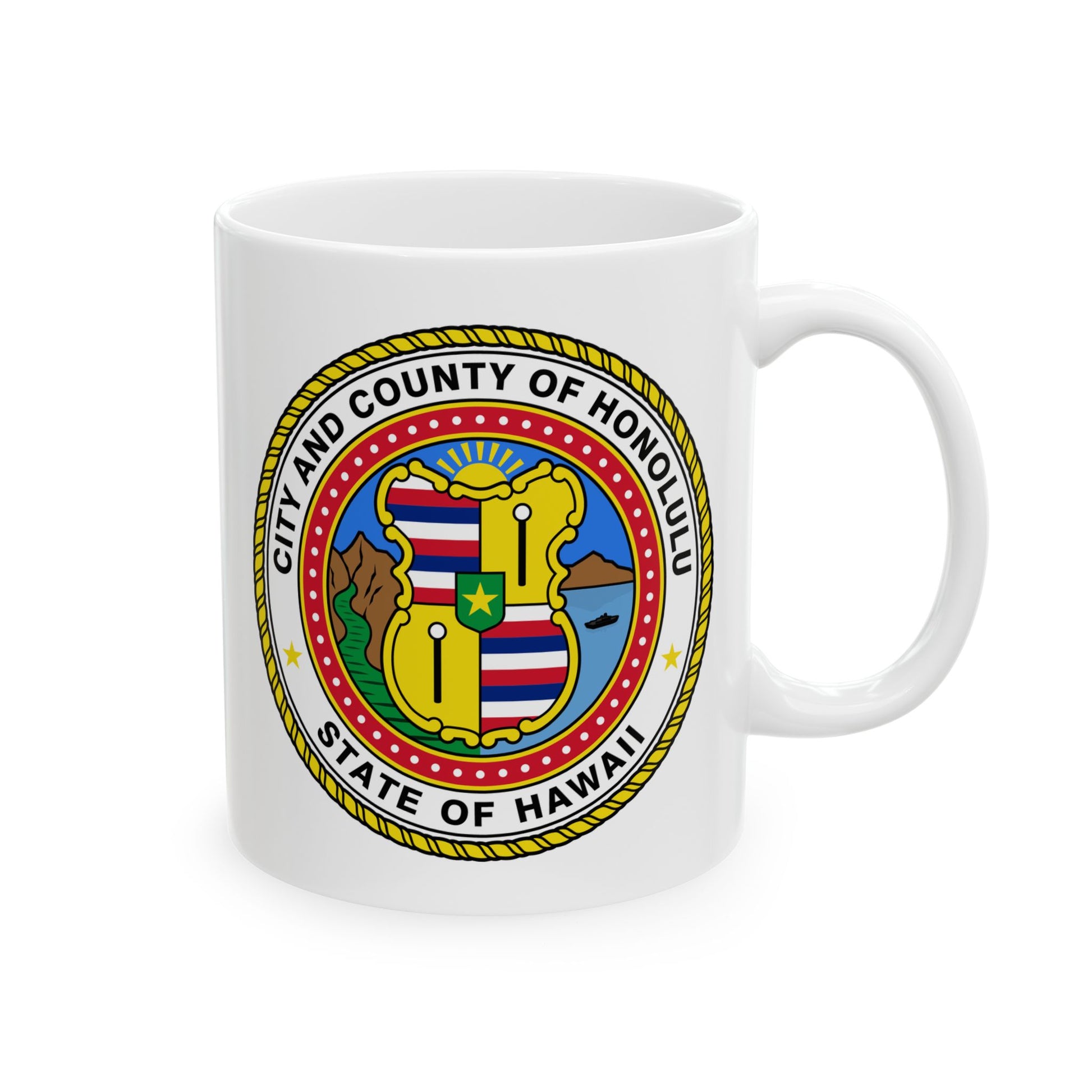 Honolulu City / County Seal Coffee Mug - Double Sided Print, White Ceramic, 11oz by TheGlassyLass.com