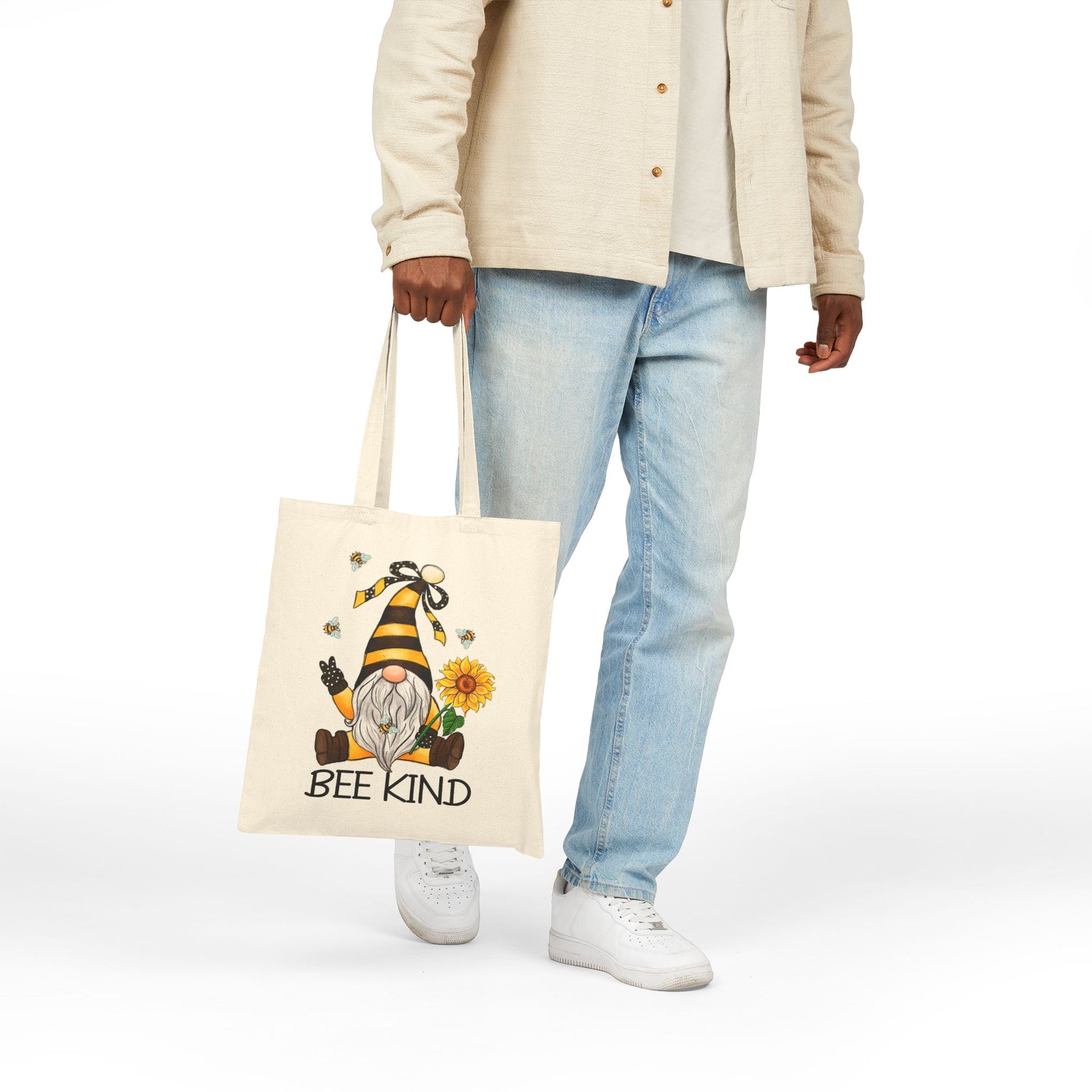 Bee Kind Garden Gnome Tote Bag - Heavyweight 100% Cotton Canvas by TheGlassyLass.com