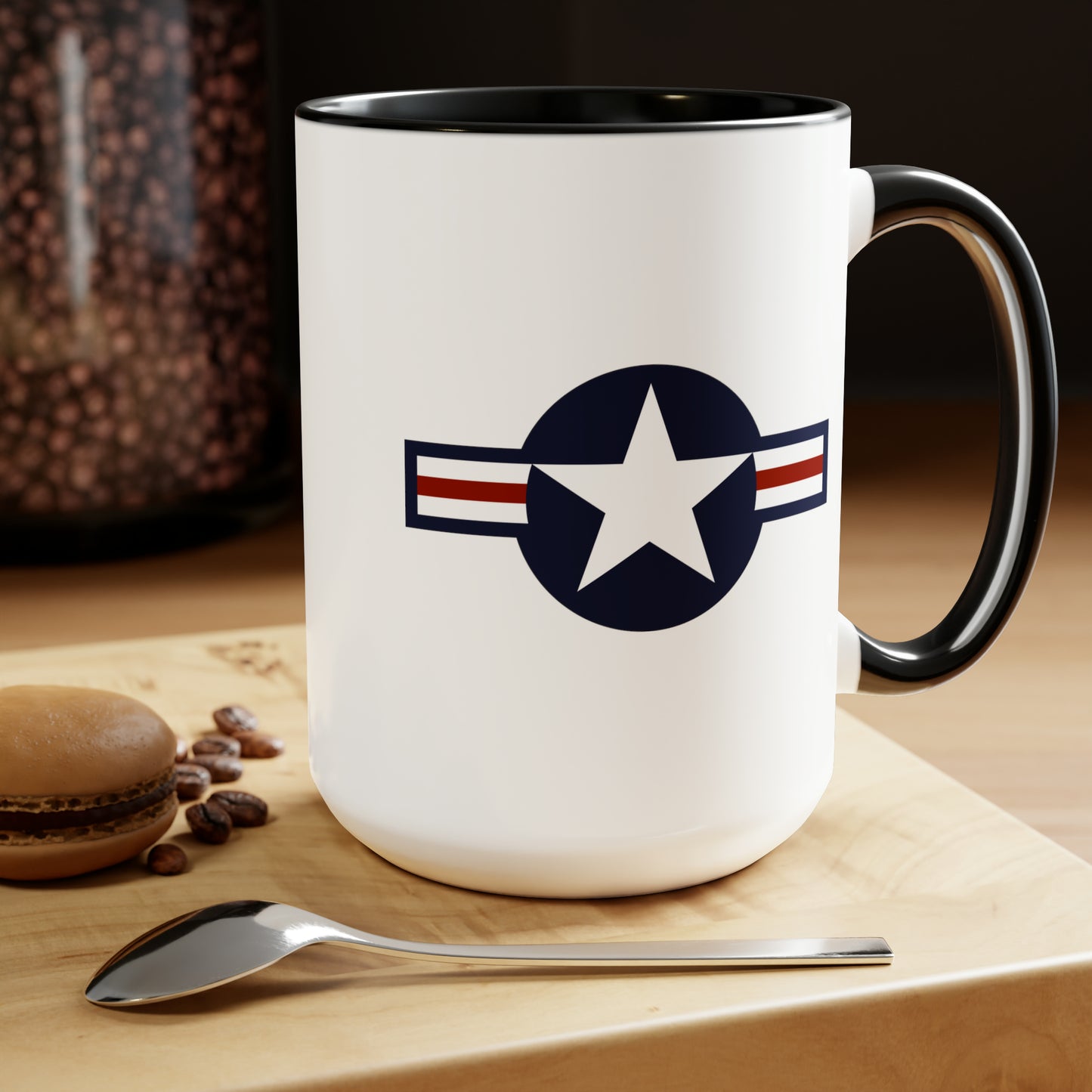 US Air Force Roundel Coffee Mug - Double Sided Black Accent Ceramic 15oz - by TheGlassyLass.com