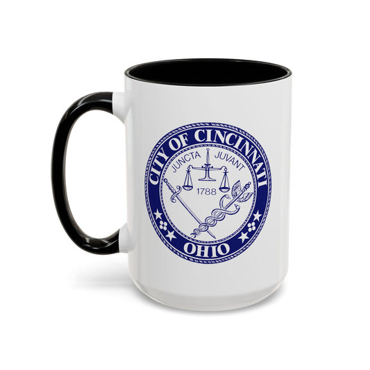 City of Cincinnati Seal Coffee Mug - Double Sided Print, Black Accent White Ceramic, 15oz by TheGlassyLass.com