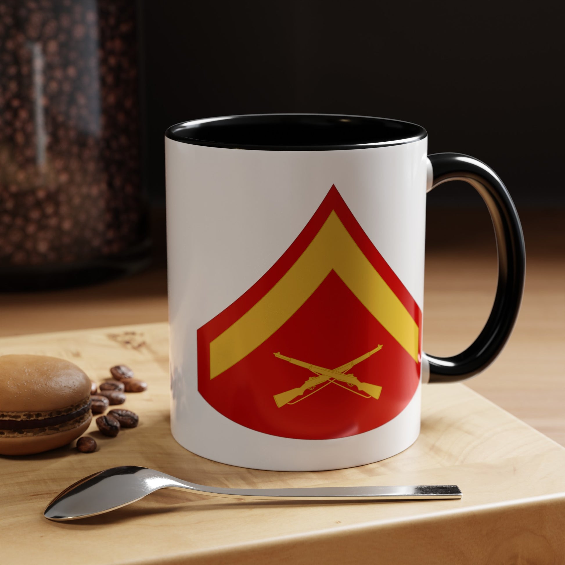 US Marine Corps Lance Corporal Chevron Coffee Mug - Double Sided Black Accent White Ceramic 11oz - by TheGlassyLass.com