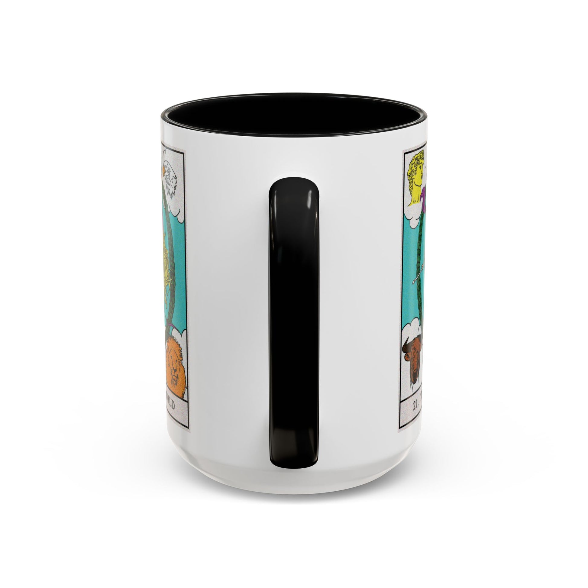 The World Tarot Card Coffee Mug - Double Sided Black Accent White Ceramic 15oz by TheGlassyLass.com