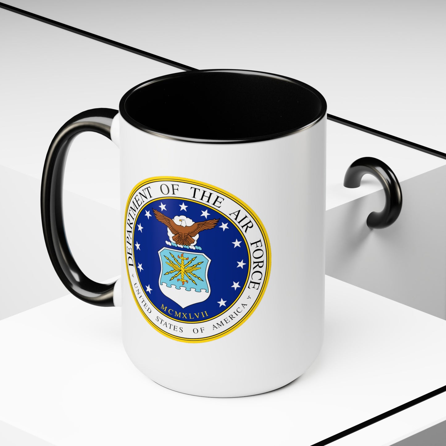 Air Force Department Coffee Mug - Double Sided Black Accent White Ceramic 15oz by TheGlassyLass.com