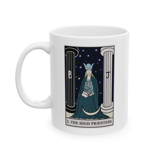 The High Priestess Tarot Card Coffee Mug - Double Sided Print, White Ceramic, 11oz by TheGlassyLass.com