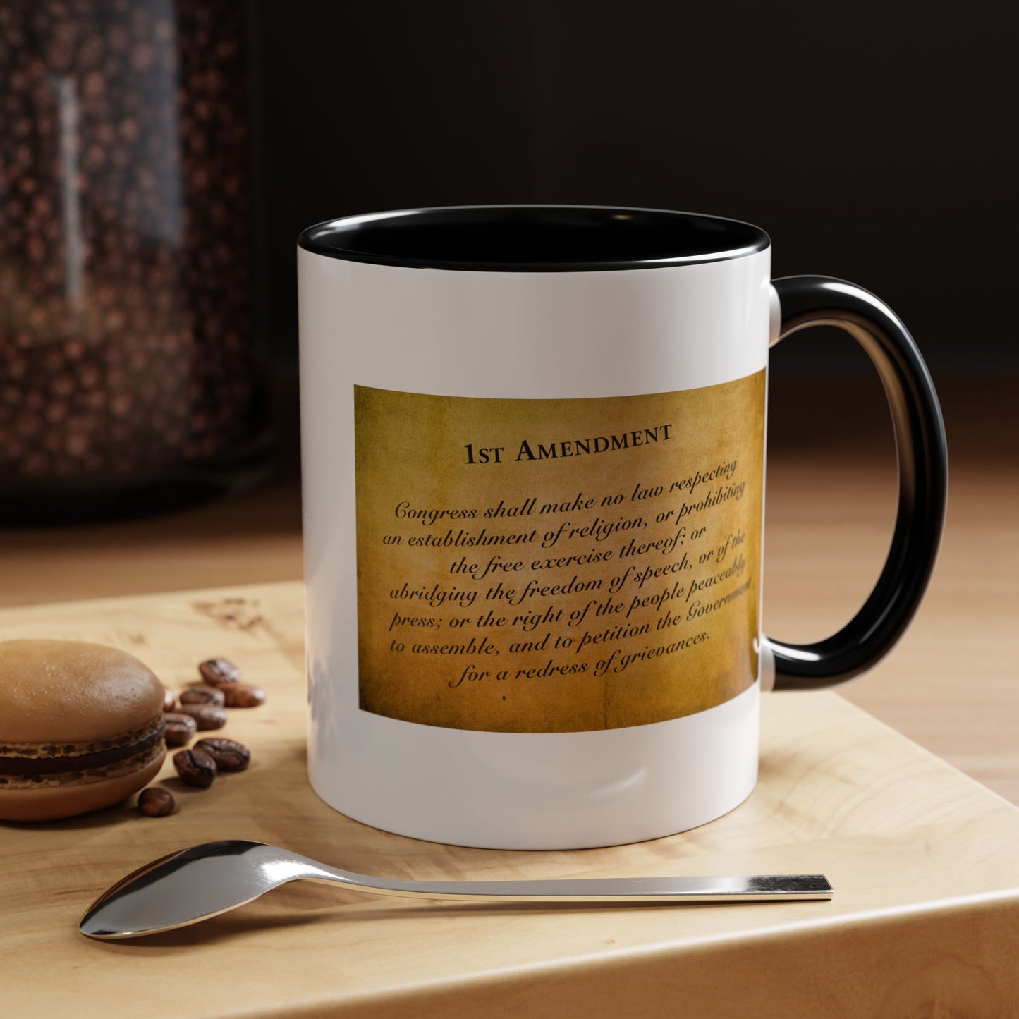 1st Amendment Coffee Mug - Double Sided Black Accent White Ceramic 11oz by TheGlassyLass.com