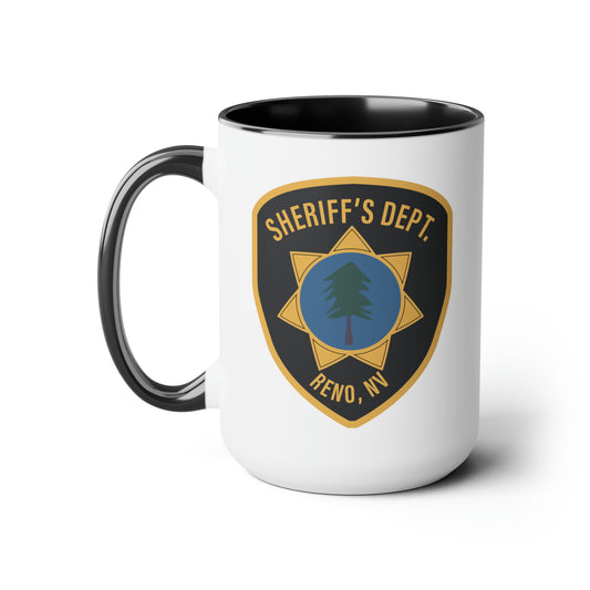 Reno Sheriff's Department Coffee Mug - Double Sided Black Accent White Ceramic 15oz by TheGlassyLass