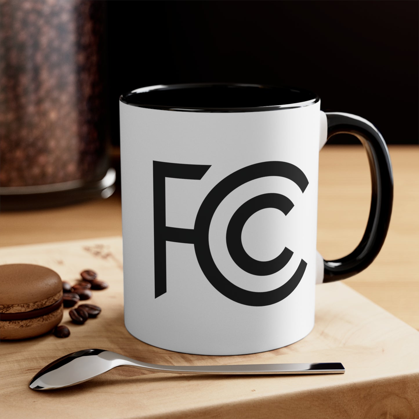 FCC Seal Coffee Mug - Double Sided Black Accent White Ceramic 11oz by TheGlassyLass.com