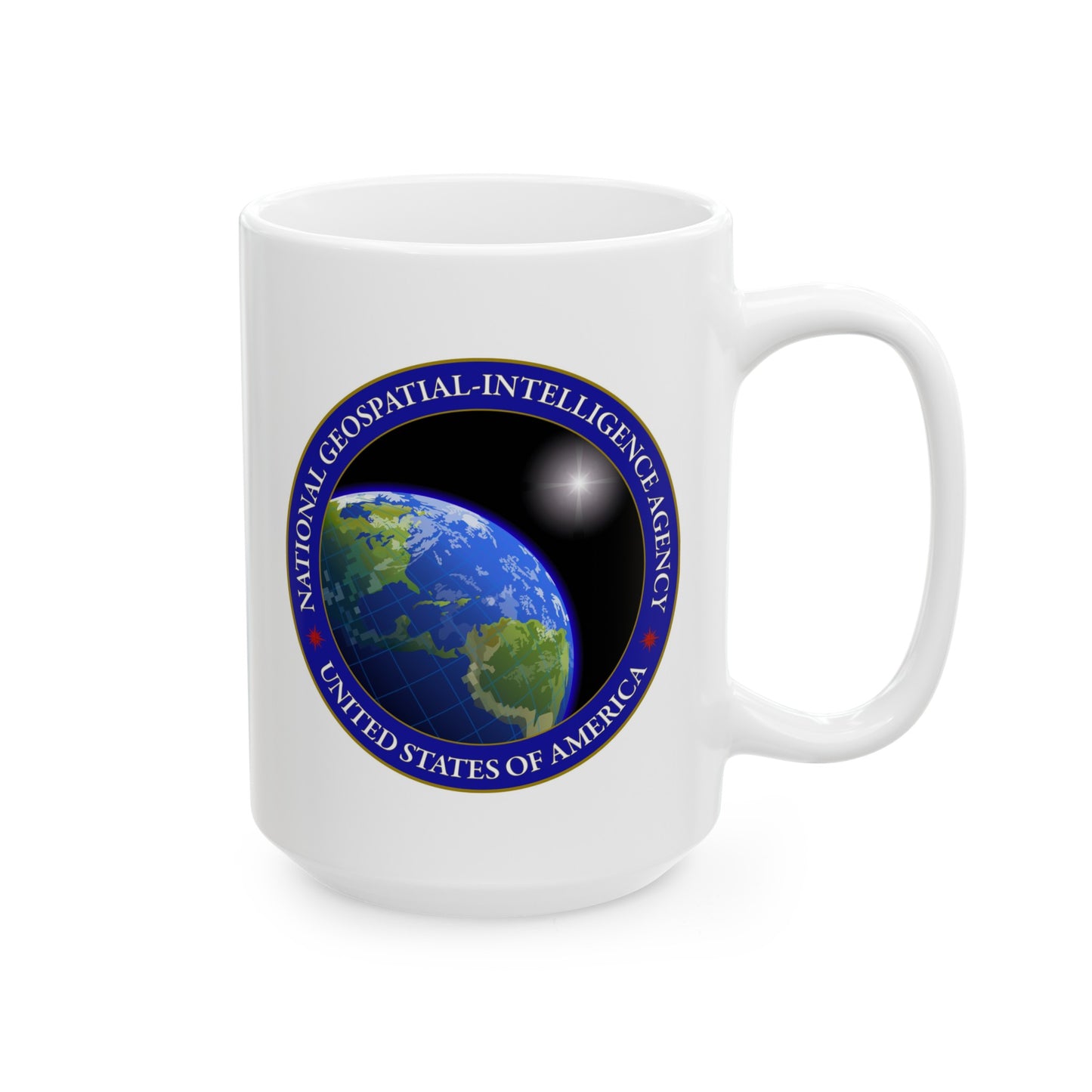 National Geospatial-Intelligence Agency Coffee Mug Double Sided Black Accent White Ceramic 15oz.com