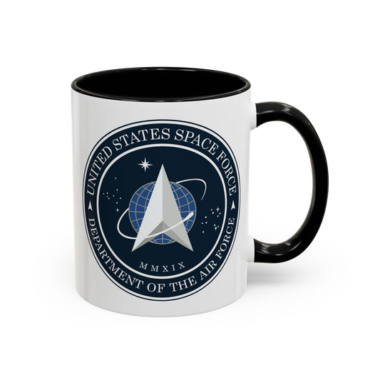 US Space Force Seal Coffee Mug - Double Sided Black Accent Ceramic 11oz - by TheGlassyLass.com