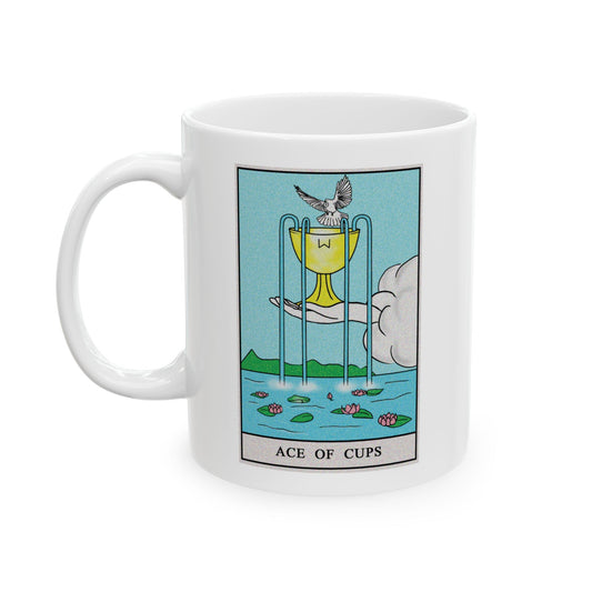 Ace of Cups Tarot Card Coffee Mug - Double Sided Print, White Ceramic, 11oz by TheGlassyLass