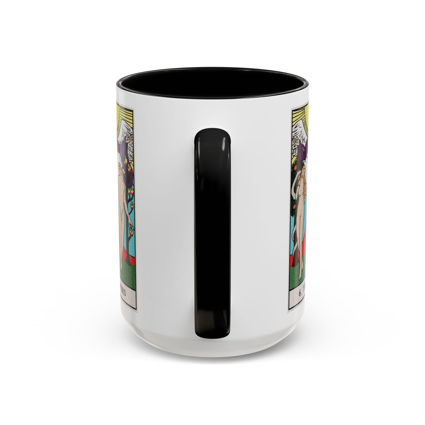 The Lovers Tarot Card Coffee Mug - Double Sided Black Accent White Ceramic 15oz by TheGlassyLass.com