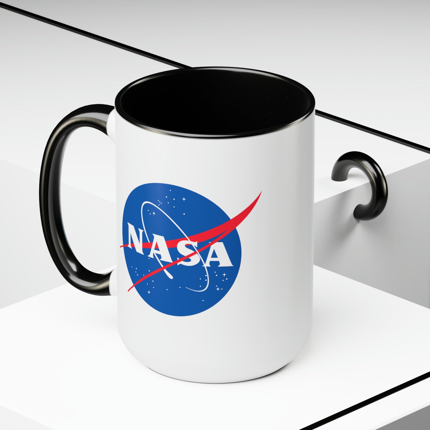 NASA Seal Coffee Mug - Double Sided Black Accent White Ceramic 15oz by TheGlassyLass
