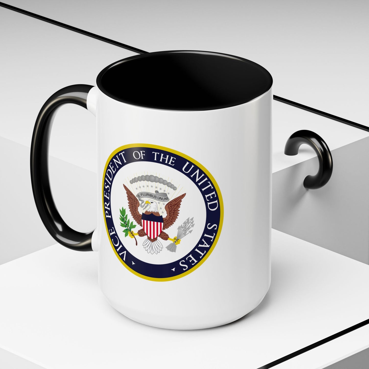 Vice President of the United States Seal Coffee Mug - Double Sided Black Accent White Ceramic 15oz by TheGlassyLass.com